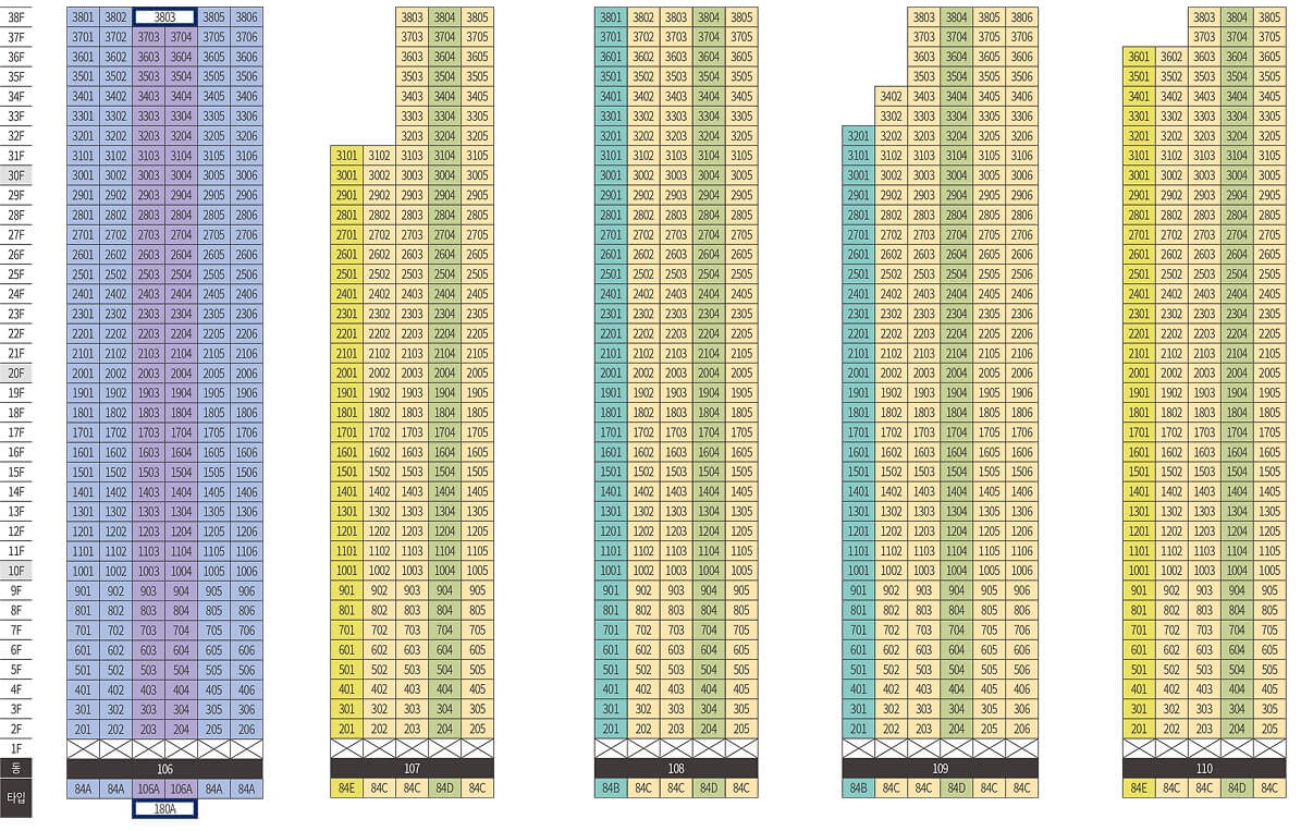 106동~110동 동·호수 배치도